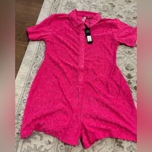 Fashion Nova Hot Pink Textured Romper